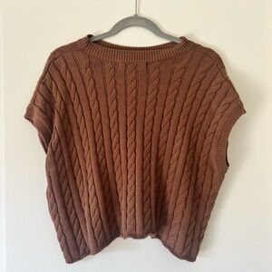 Cropped Brown Cable Knit Women's Sweater